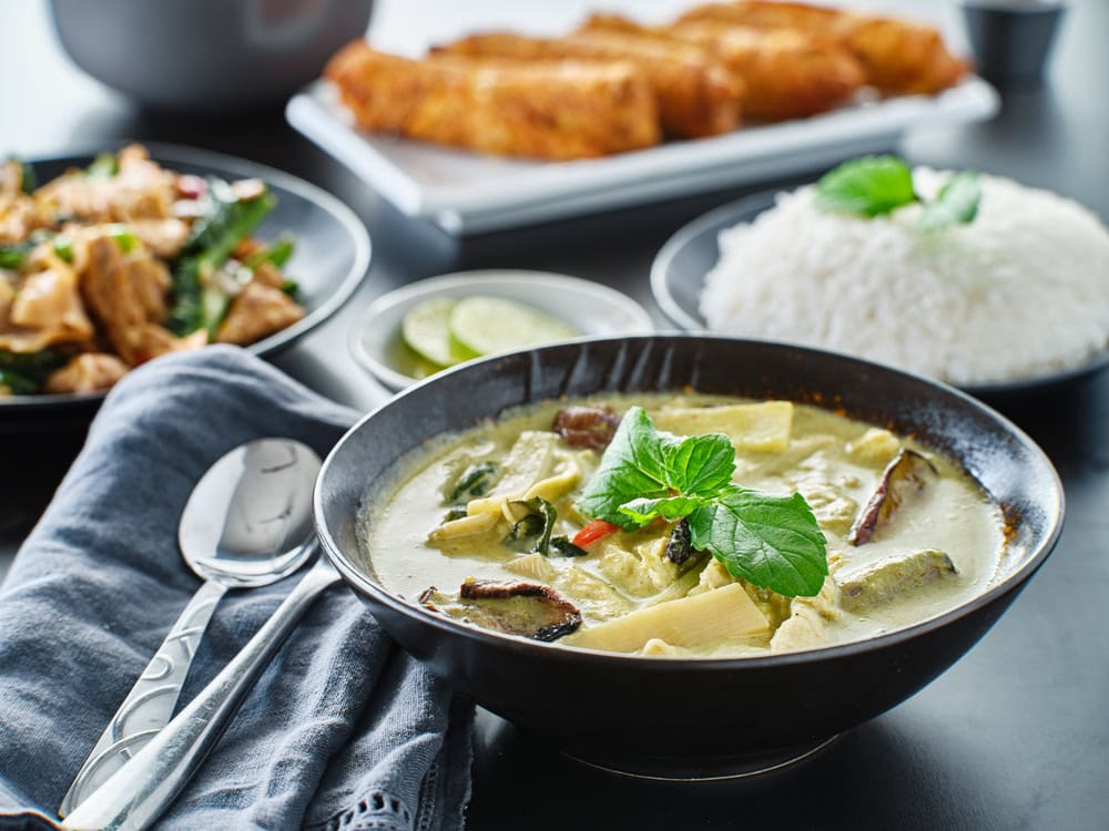 Thai Green Curry With Tofu And Vegetables.