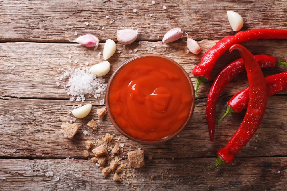 Some of the simple ingredients of Sriracha sauce.